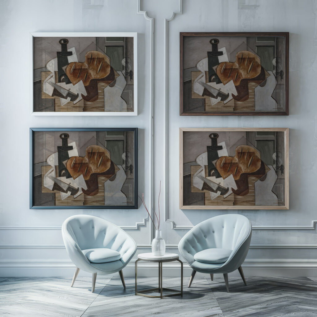 Couteau bouteille et pain breton 1929 Louis Marcoussis framed posters mockup