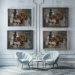 Couteau bouteille et pain breton 1929 Louis Marcoussis framed posters mockup