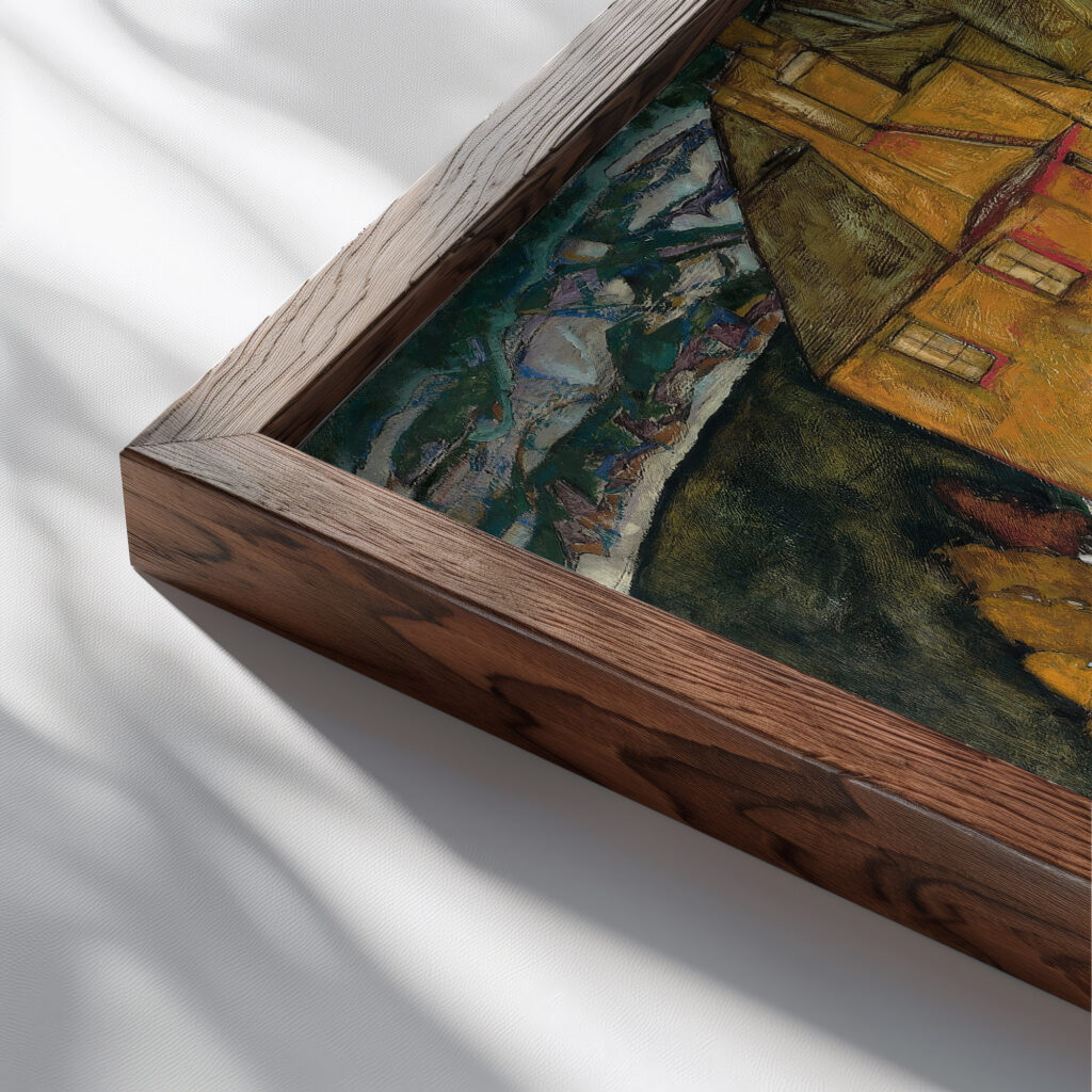 Crescent of Houses II 1915 Egon Schiele close up dark wood mockup