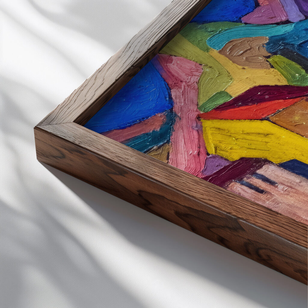 Cubist village 1910 Georges Gaudion close up dark wood mockup