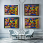 Cubist village 1910 Georges Gaudion framed posters mockup