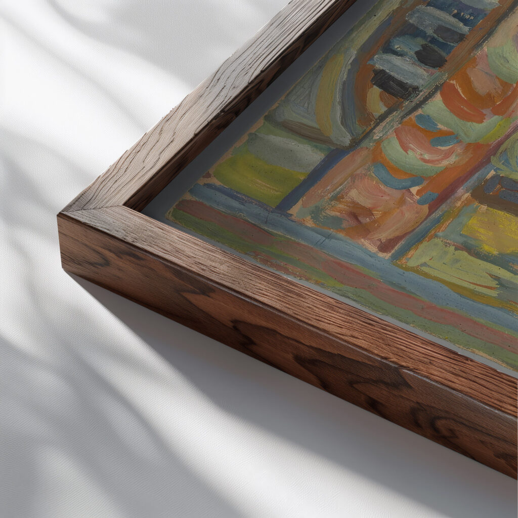 Czlowiek na tle wejscia do ogrodu 1934 Sasza Blonder close up dark wood mockup