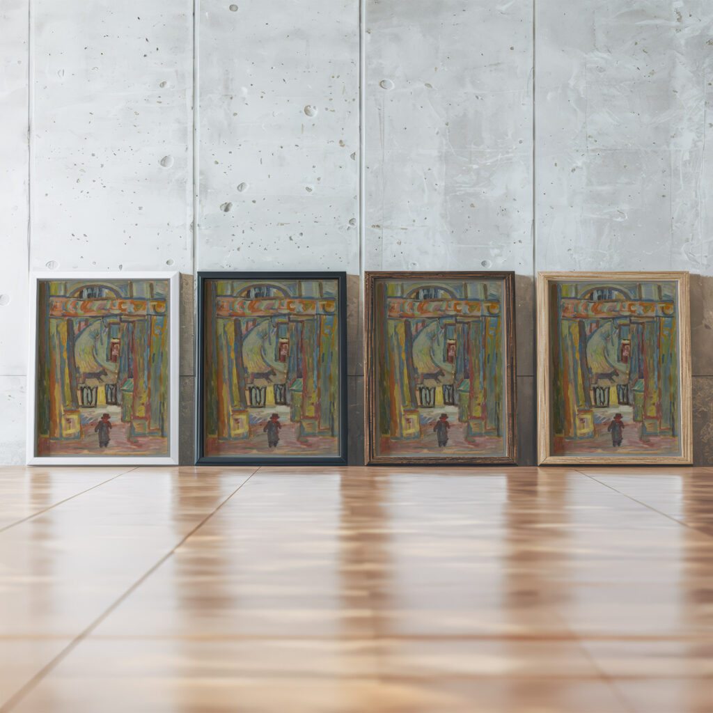 Czlowiek na tle wejscia do ogrodu 1934 Sasza Blonder framed posters mockup
