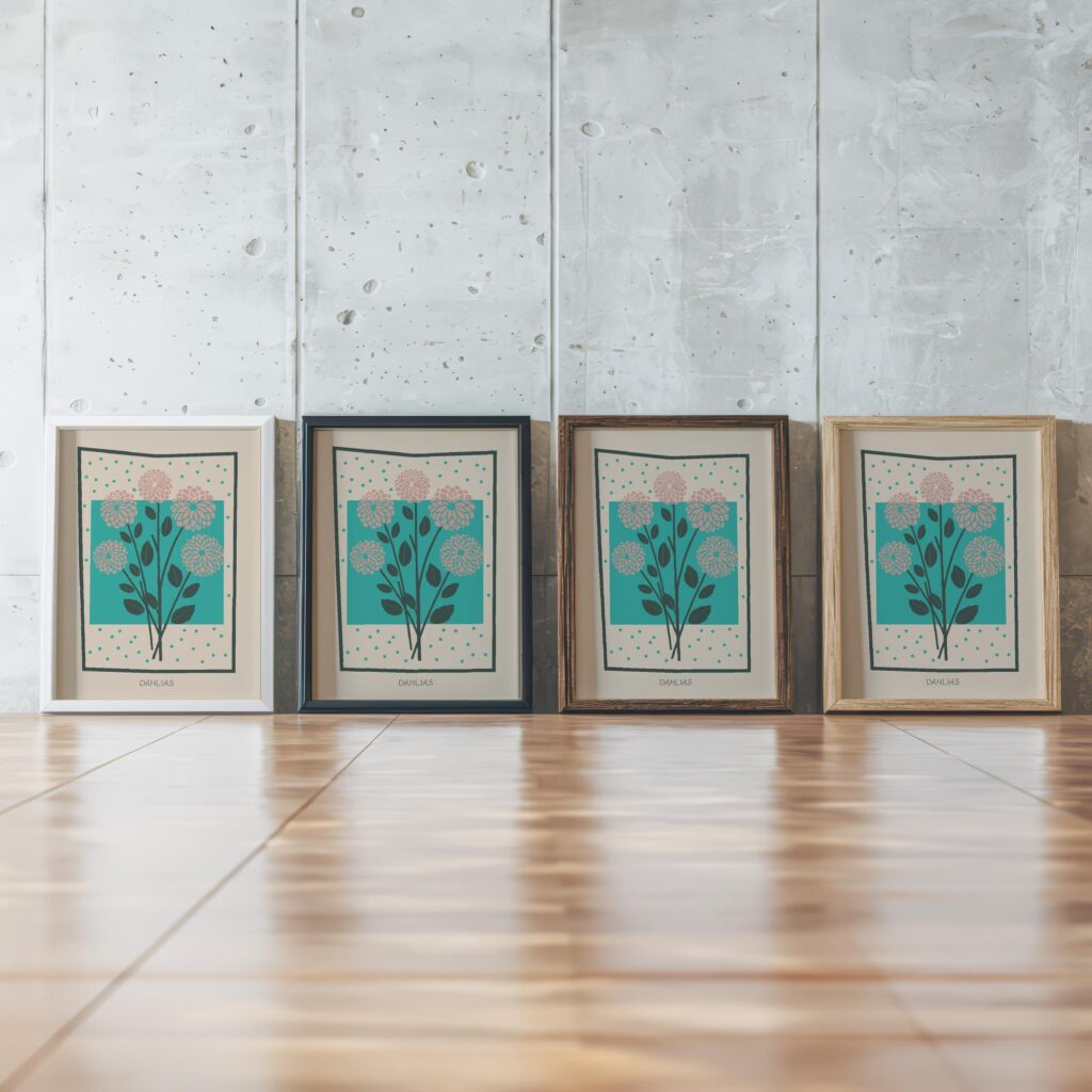 Dahlias framed posters mockup