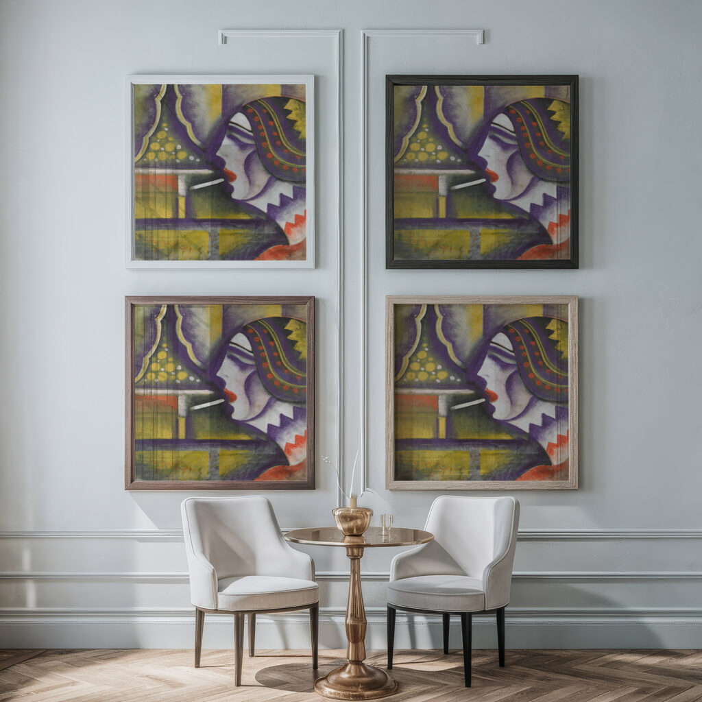 Dame mit Cigarette Lady with a Cigarette Hugo Scheiber framed posters mockup