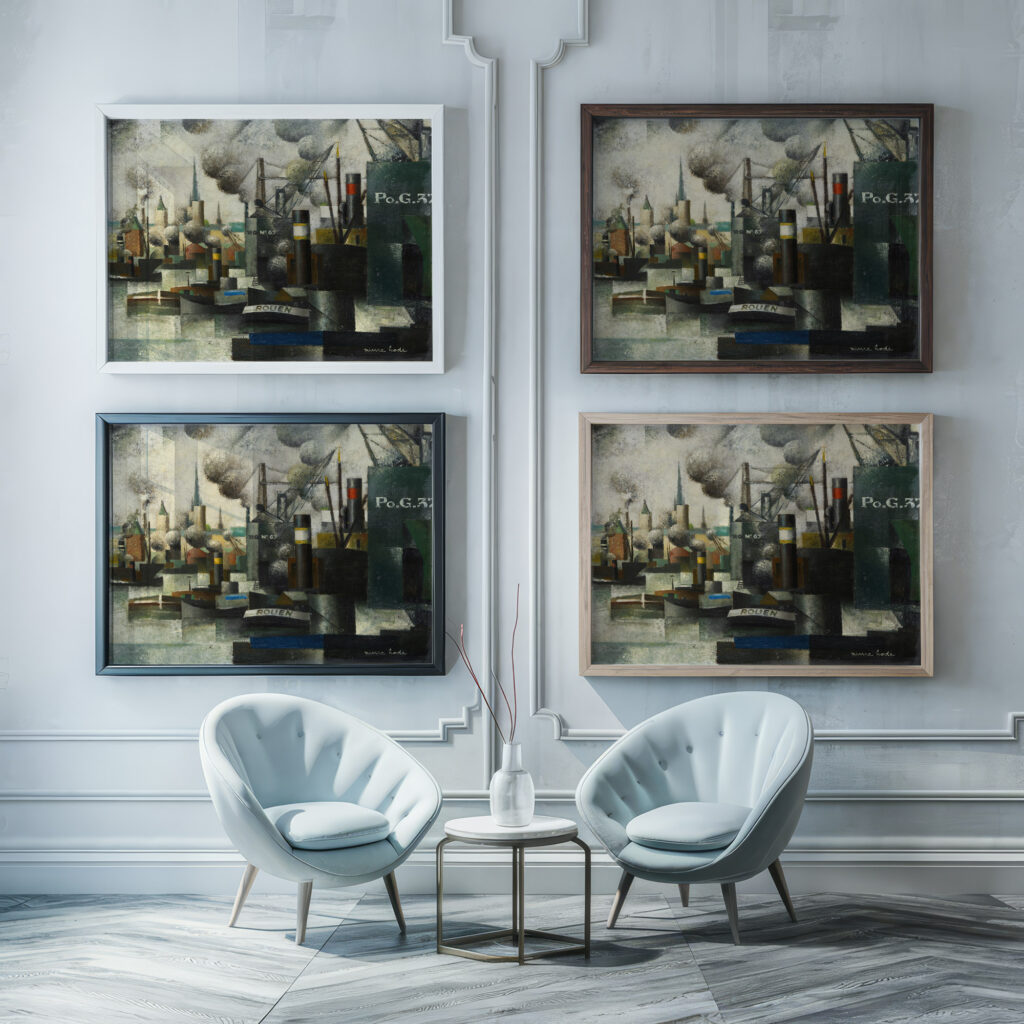 Dans le port de Rouen 1925 Pierre Hode framed posters mockup