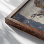 Dansende vrouwenfiguur boven een landschap 1891 Leo Gestel close up dark wood mockup