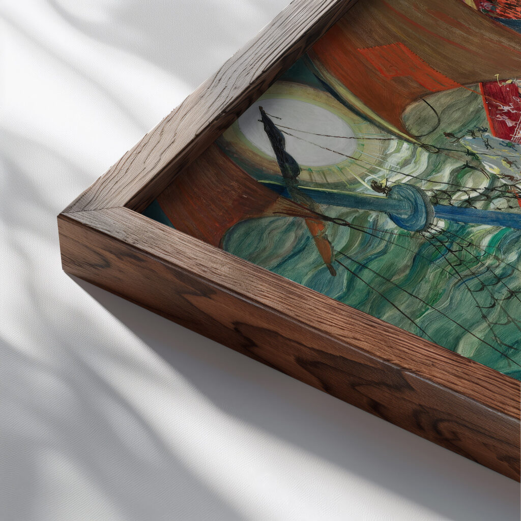 Das Narrenschiff 1922 Oskar Laske close up dark wood mockup