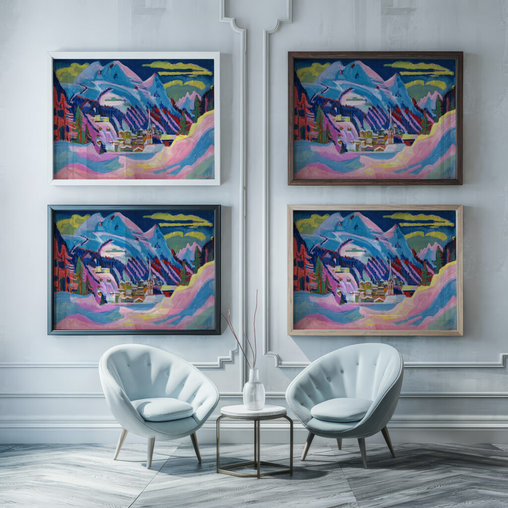 Davos in Winter. Davos in Snow 1923 Ernst Ludwig Kirchner framed posters mockup