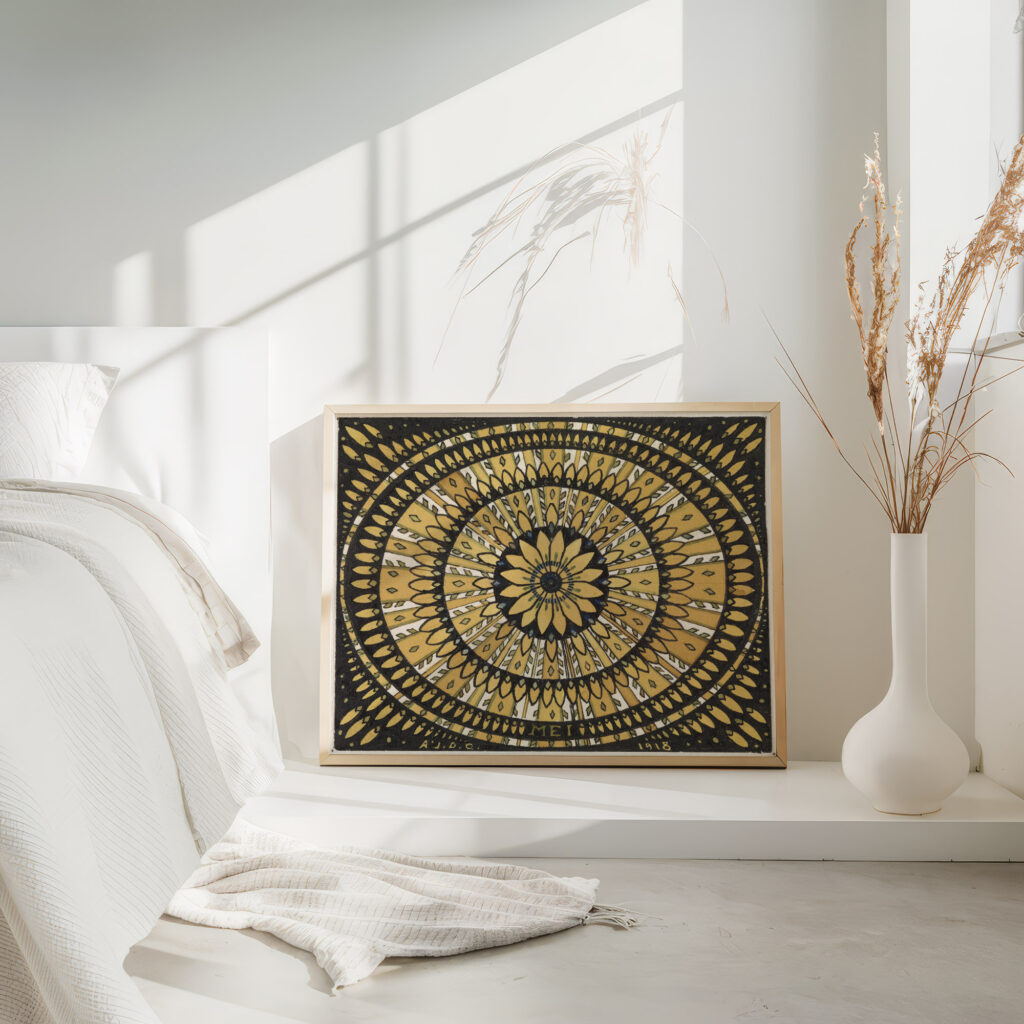 De maand Mei rozet met gestileerde bladen 1918 Julie de Graag 4 mockup