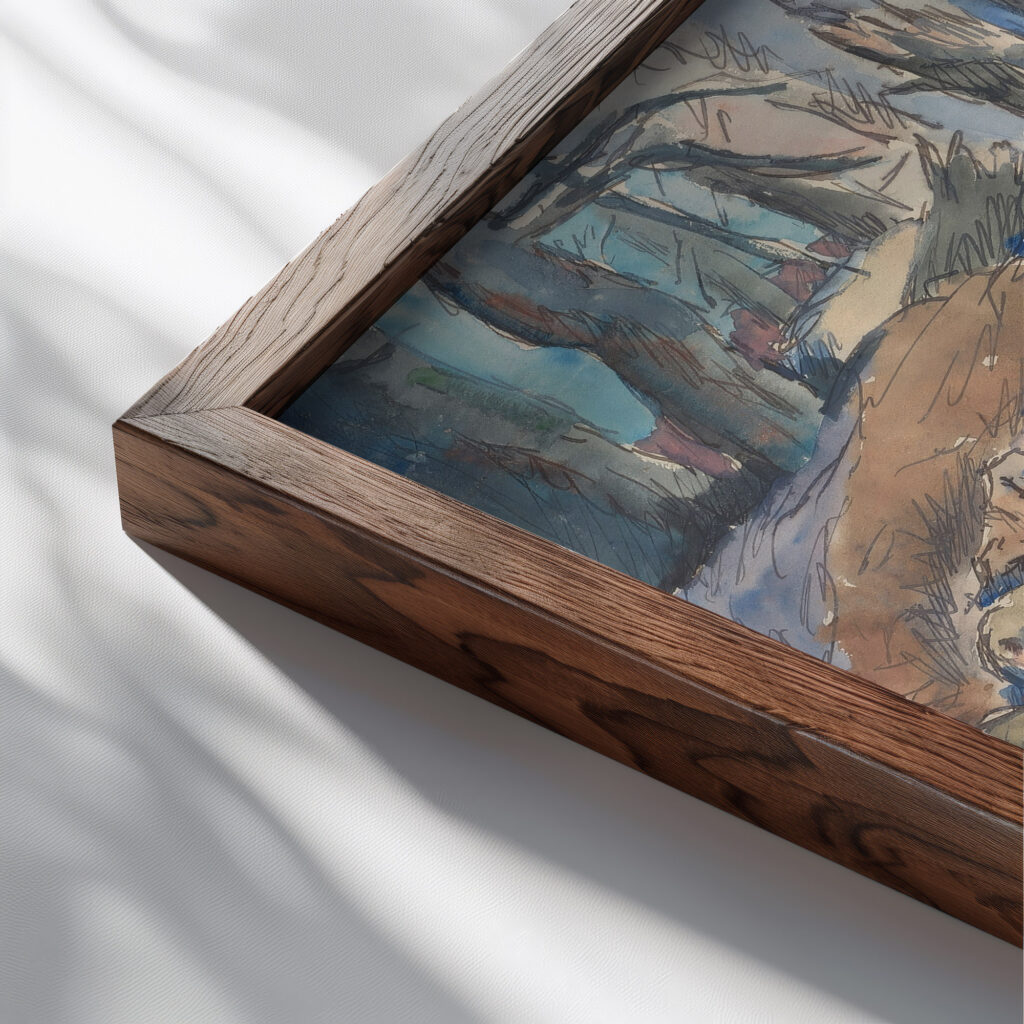 Dead Scottish Soldiers on the Battlefield near Ypres 1916 Rene Beeh close up dark wood mockup