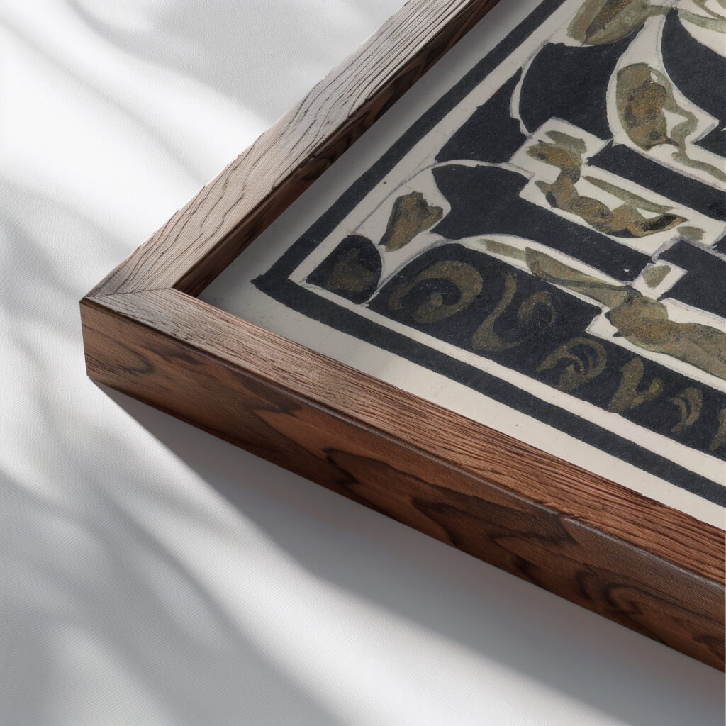 Decoratief ontwerp 1874 Carel Adolph Lion Cachet 1 close up dark wood mockup