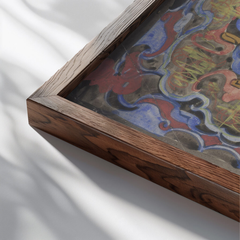 Decoratief ontwerp 1874 Carel Adolph Lion Cachet 11 close up dark wood mockup