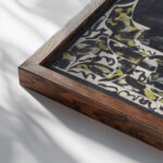 Decoratief ontwerp 1874 Carel Adolph Lion Cachet 2 close up dark wood mockup