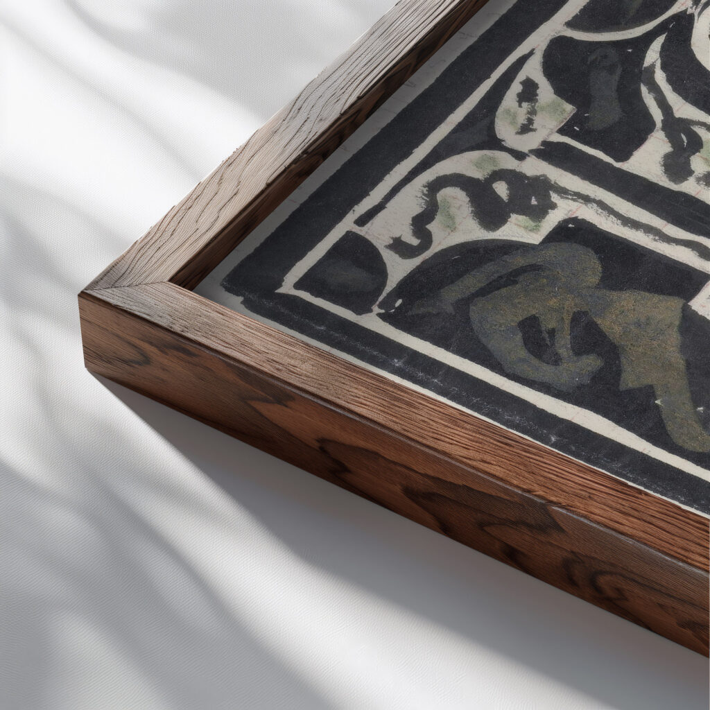 Decoratief ontwerp 1874 Carel Adolph Lion Cachet 3 close up dark wood mockup