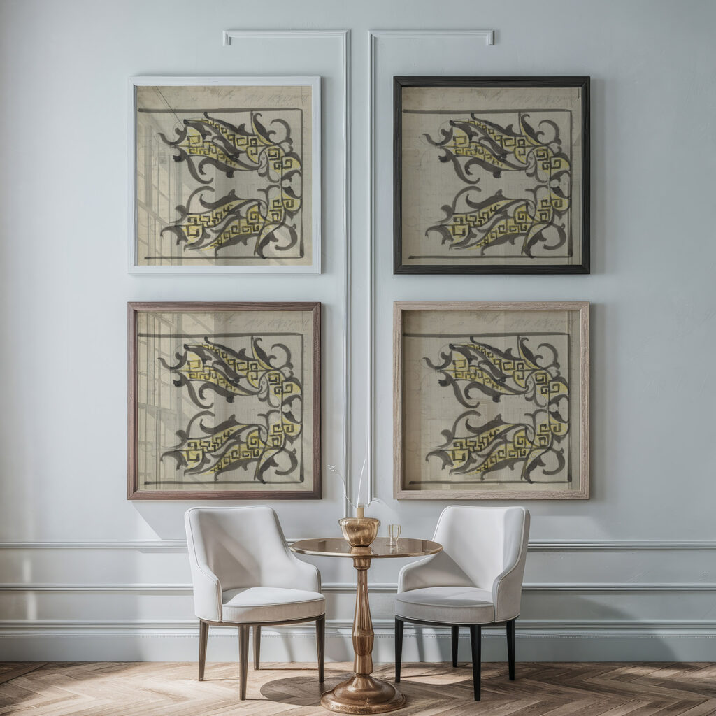 Decoratief ontwerp 1874 Carel Adolph Lion Cachet 5 framed posters mockup