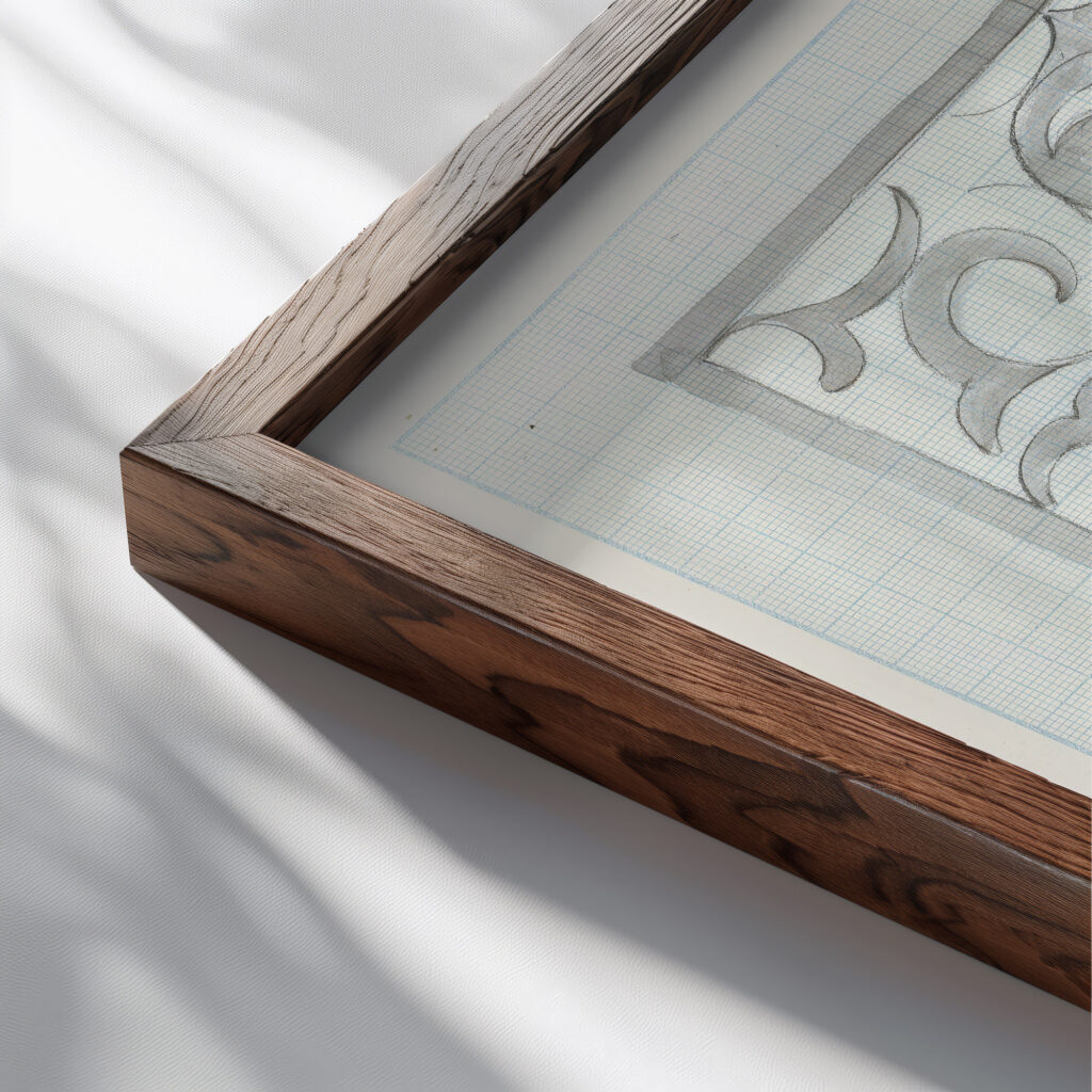 Decoratief ontwerp 1874 Carel Adolph Lion Cachet 9 close up dark wood mockup