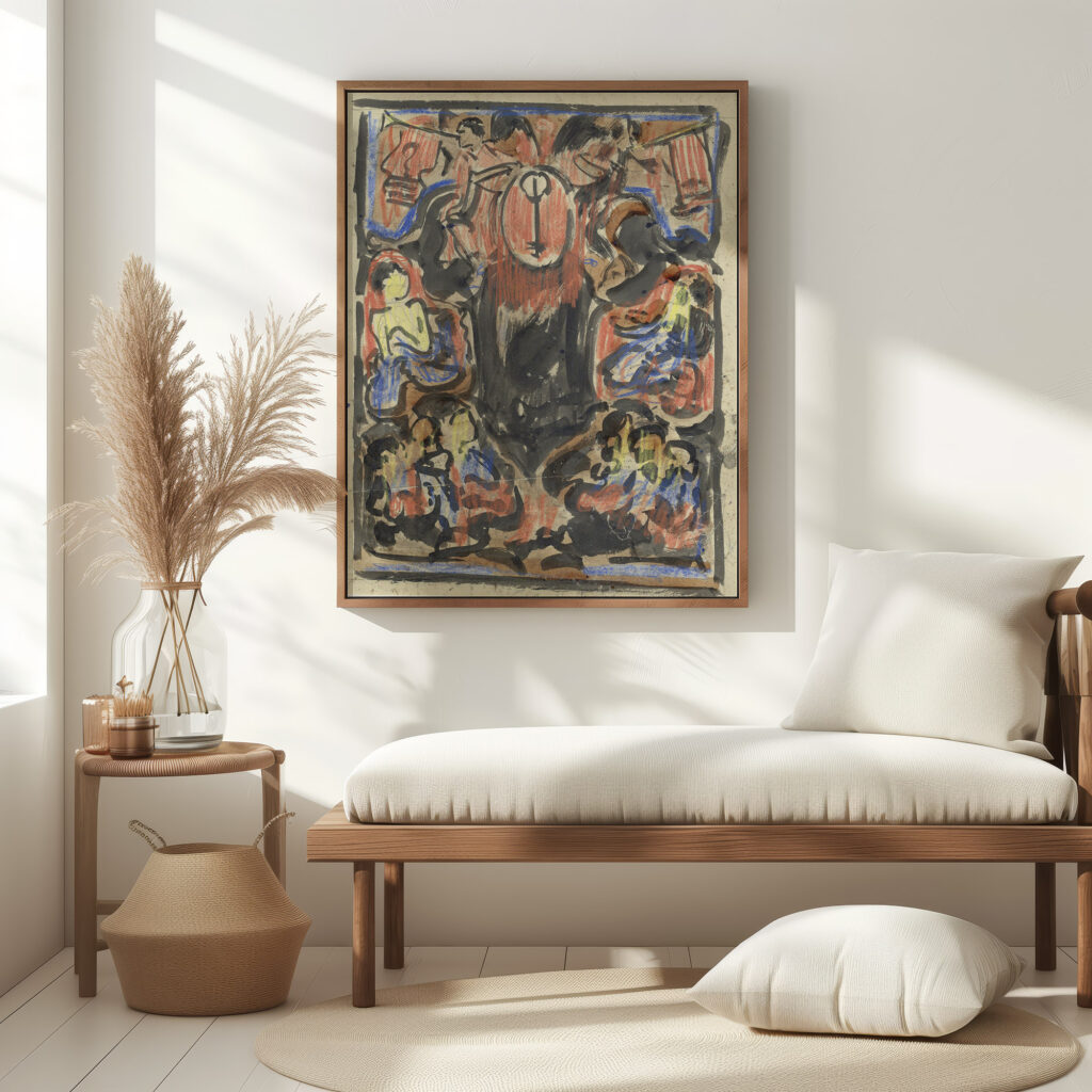Decoratief ontwerp met bovenaan twee herauten 1874 1945 Carel Adolph Lion Cachet 5 mockup