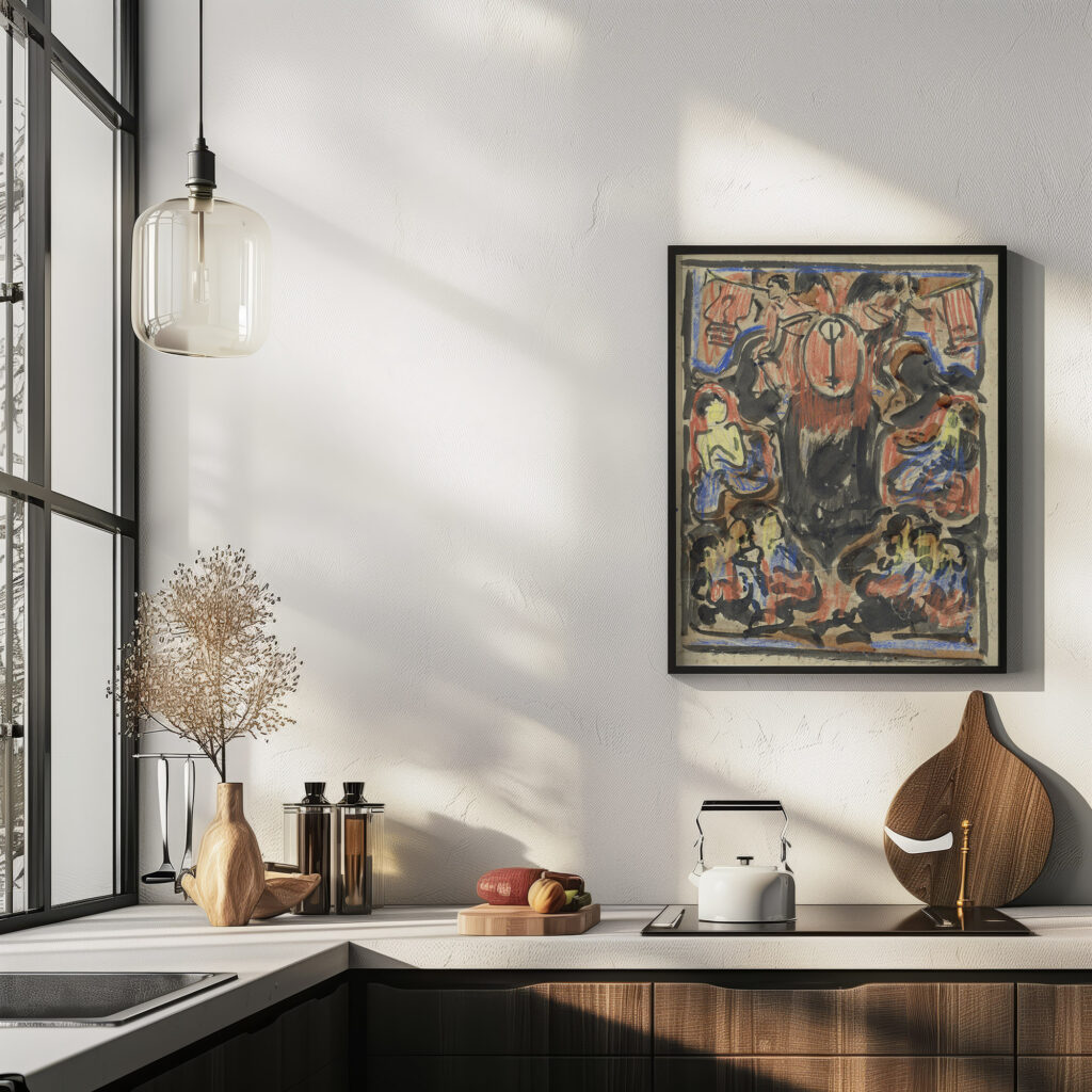Decoratief ontwerp met bovenaan twee herauten 1874 1945 Carel Adolph Lion Cachet 6 mockup