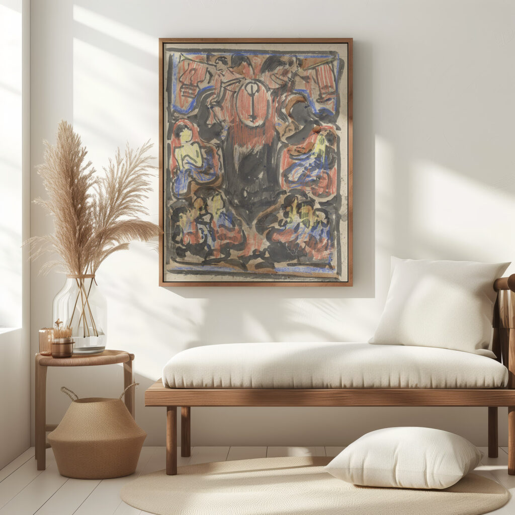 Decoratief ontwerp met bovenaan twee herauten 1874 Carel Adolph Lion Cachet 5 mockup