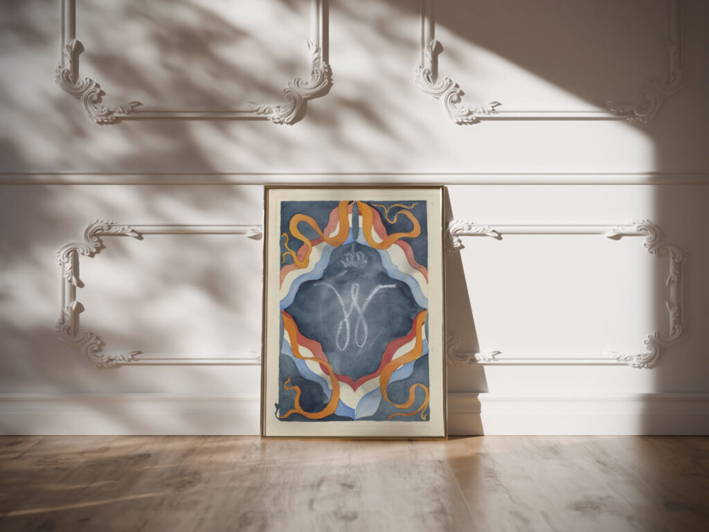 Decoratief ontwerp met gekroonde W en nationale kleuren 1874 1945 Carel Adolph Lion Cachet video mockup