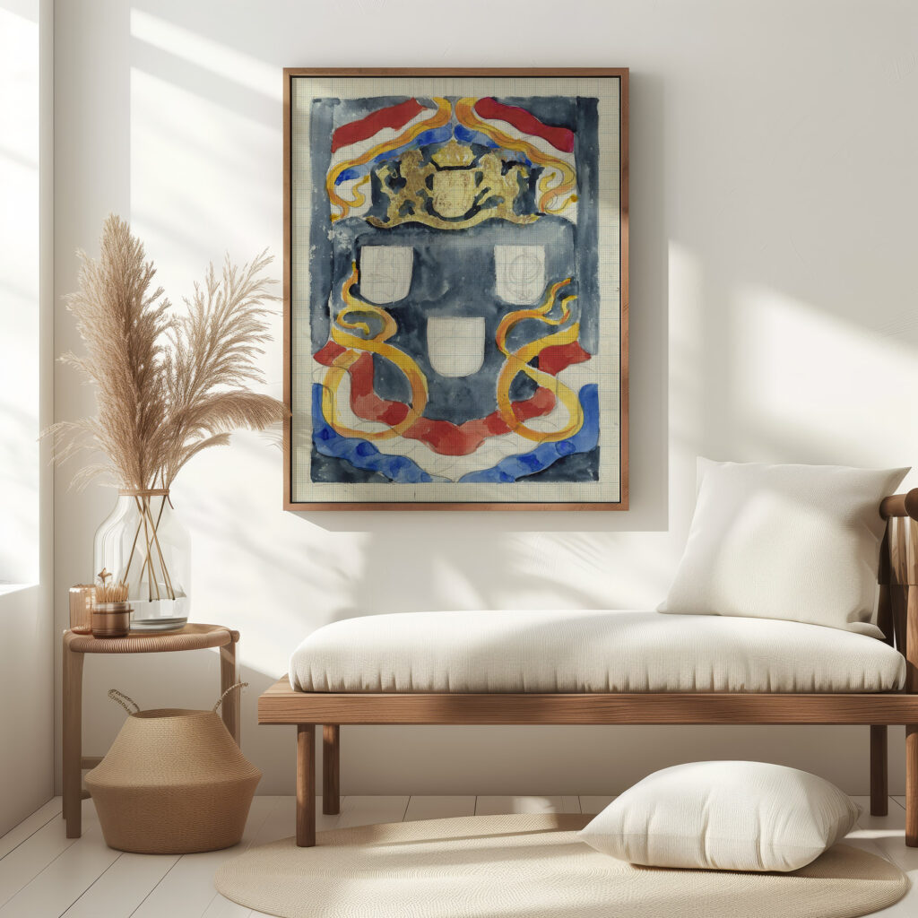 Decoratief ontwerp met het rijkswapen vlaggen en vaandels 1874 1945 Carel Adolph Lion Cachet 5 mockup