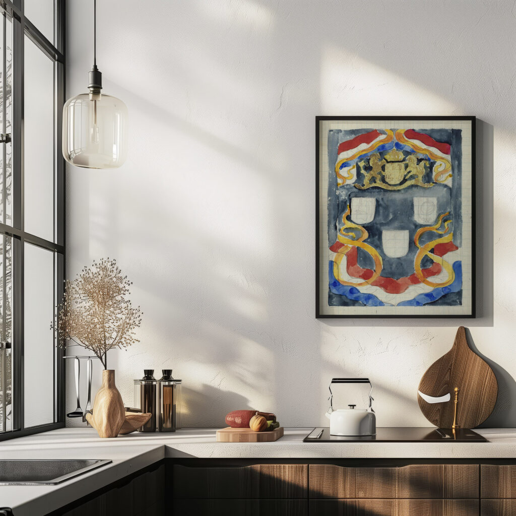 Decoratief ontwerp met het rijkswapen vlaggen en vaandels 1874 1945 Carel Adolph Lion Cachet 6 mockup