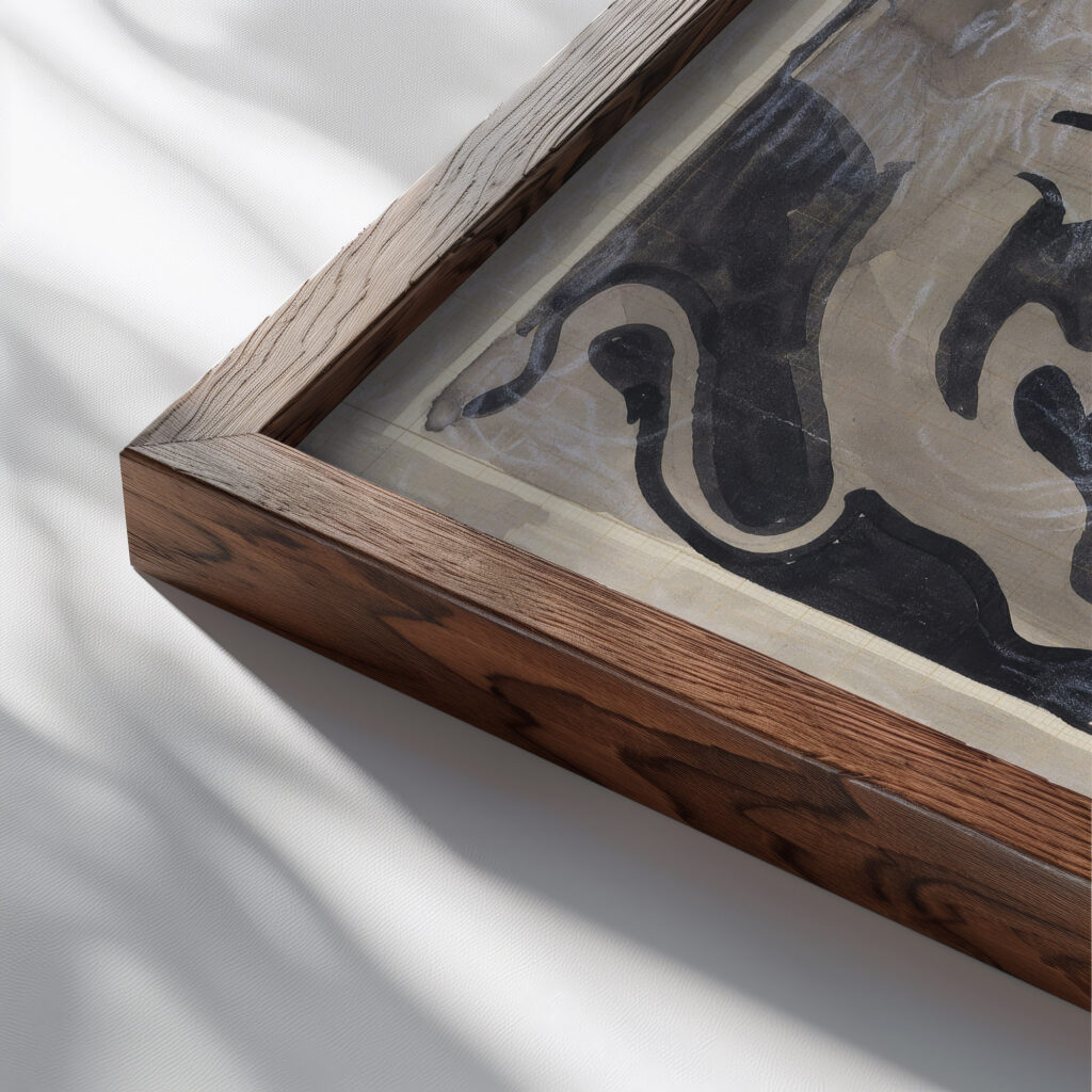 Decoratief ontwerp met leeuwen 1874 Carel Adolph Lion Cachet 1 close up dark wood mockup