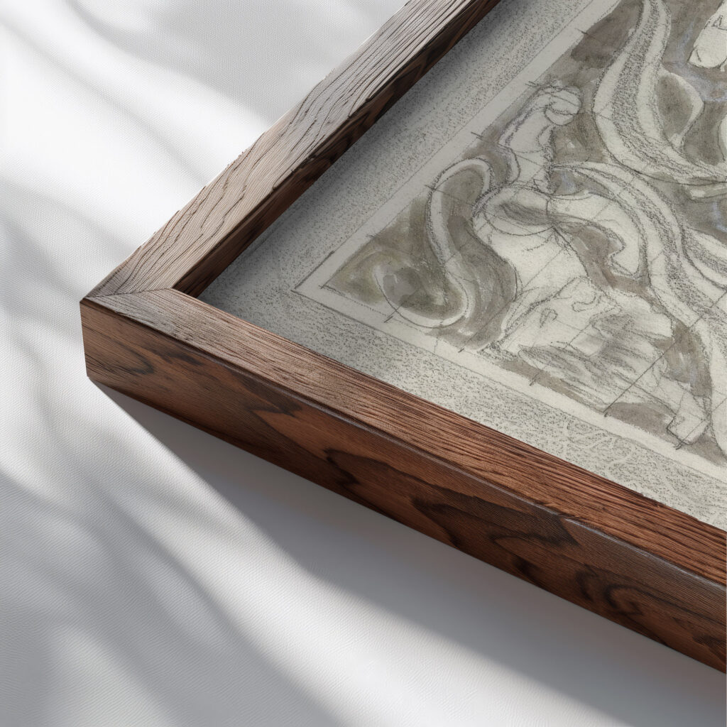 Decoratief ontwerp met leeuwen 1874 Carel Adolph Lion Cachet close up dark wood mockup