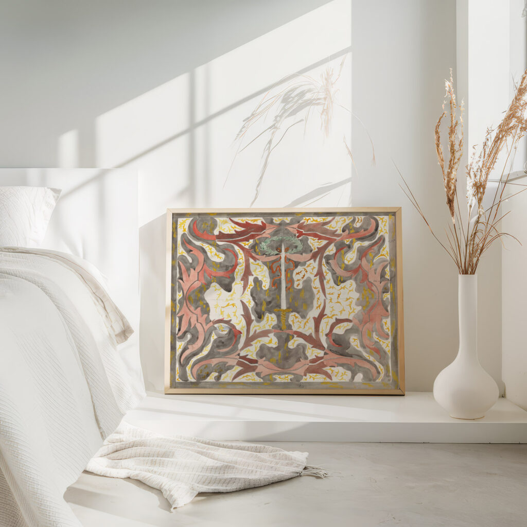 Decoratief ontwerp met opstaande degen 1874 Carel Adolph Lion Cachet 4 mockup