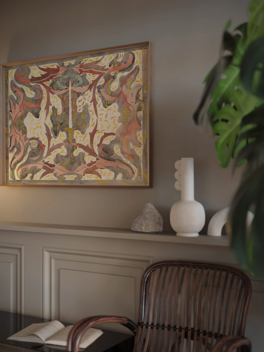 Decoratief ontwerp met opstaande degen 1874 Carel Adolph Lion Cachet video mockup