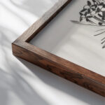 Decoratief ontwerp met twee staande herten 1874 Carel Adolph Lion Cachet close up dark wood mockup