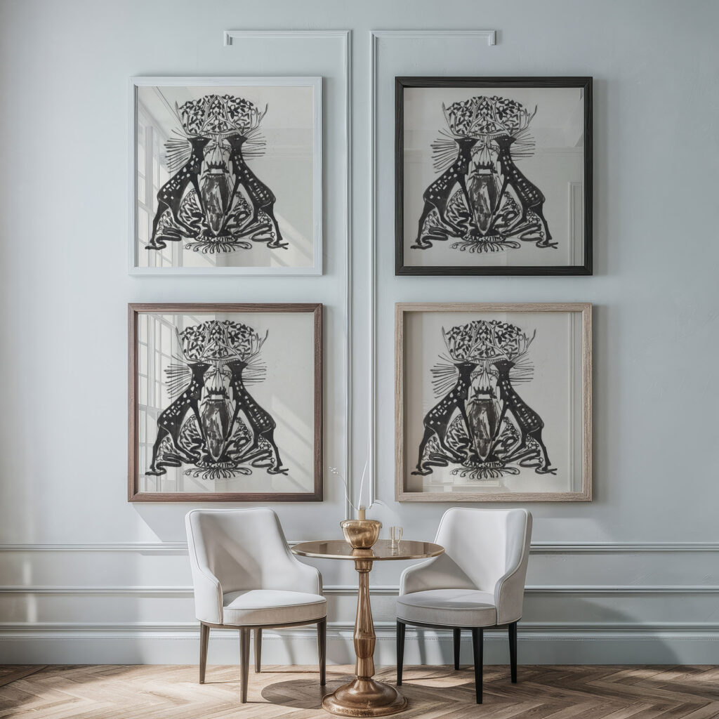 Decoratief ontwerp met twee staande herten 1874 Carel Adolph Lion Cachet framed posters mockup