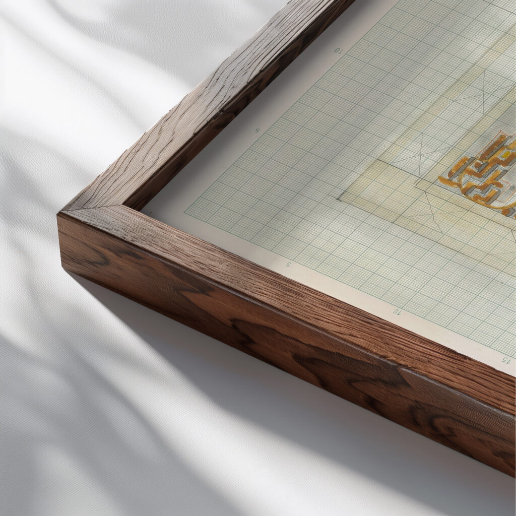 Decoratief ornament met vier leeuwen met twee koppen 1874 Carel Adolph Lion Cachet close up dark wood mockup
