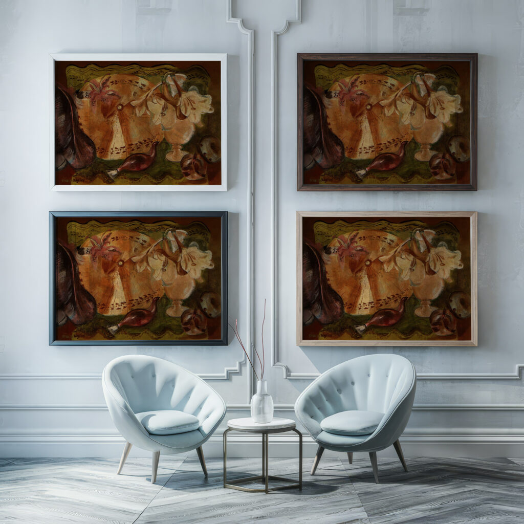 Decorative motif circa 1935 Frances Hodgkins framed posters mockup