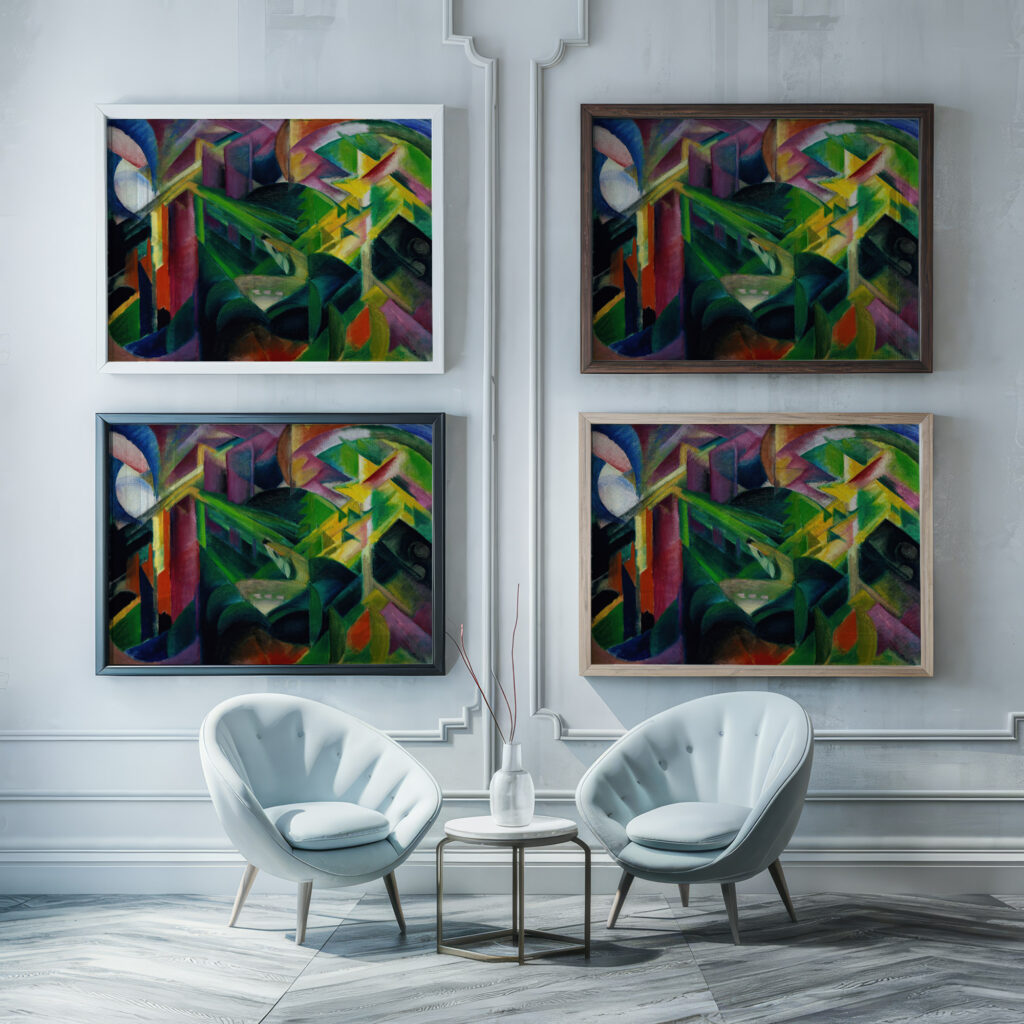 Deer in the monastery garden 1912 Franz Marc framed posters mockup