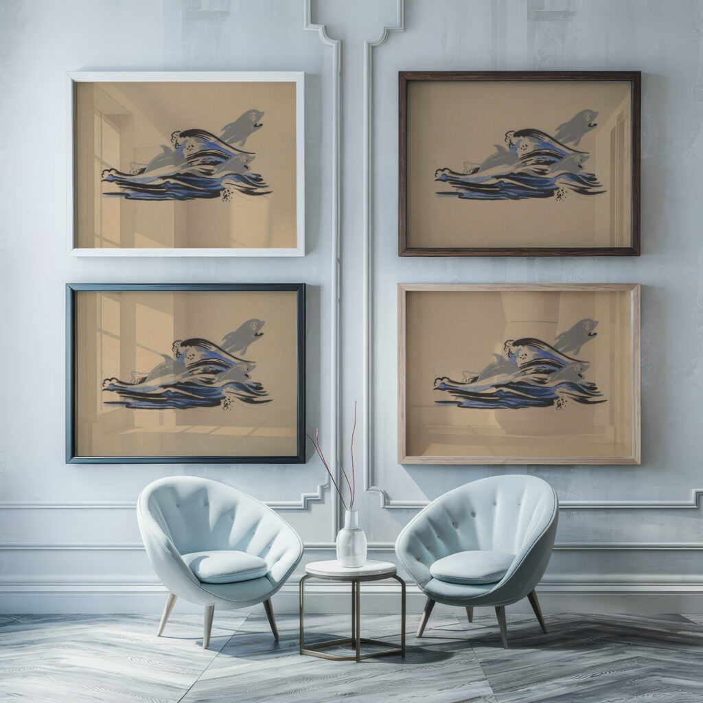 Delfiny vo vlnach 1940–1944 Jan Novak framed posters mockup