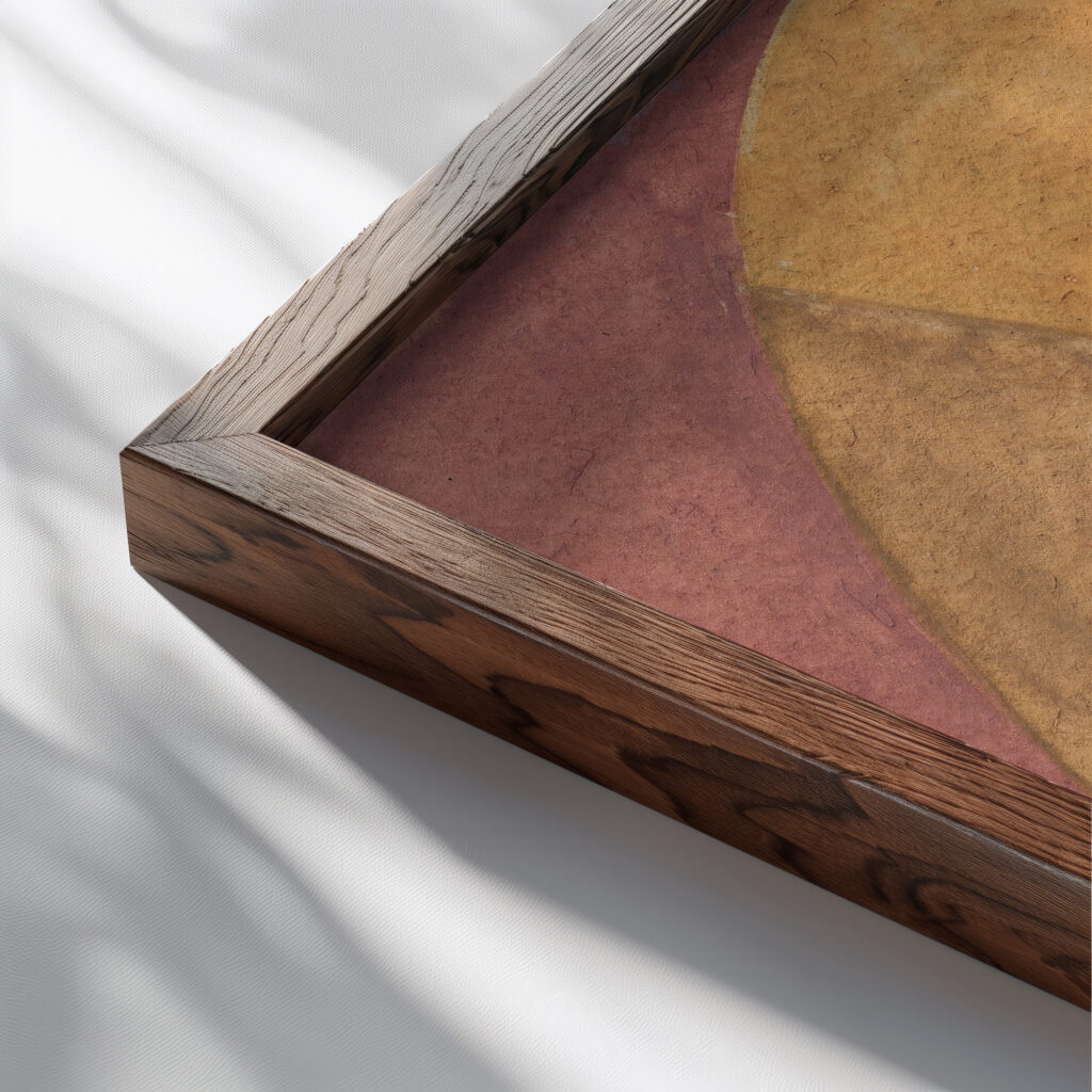Demi cercle 1917 Sophie Taeuber Arp close up dark wood mockup