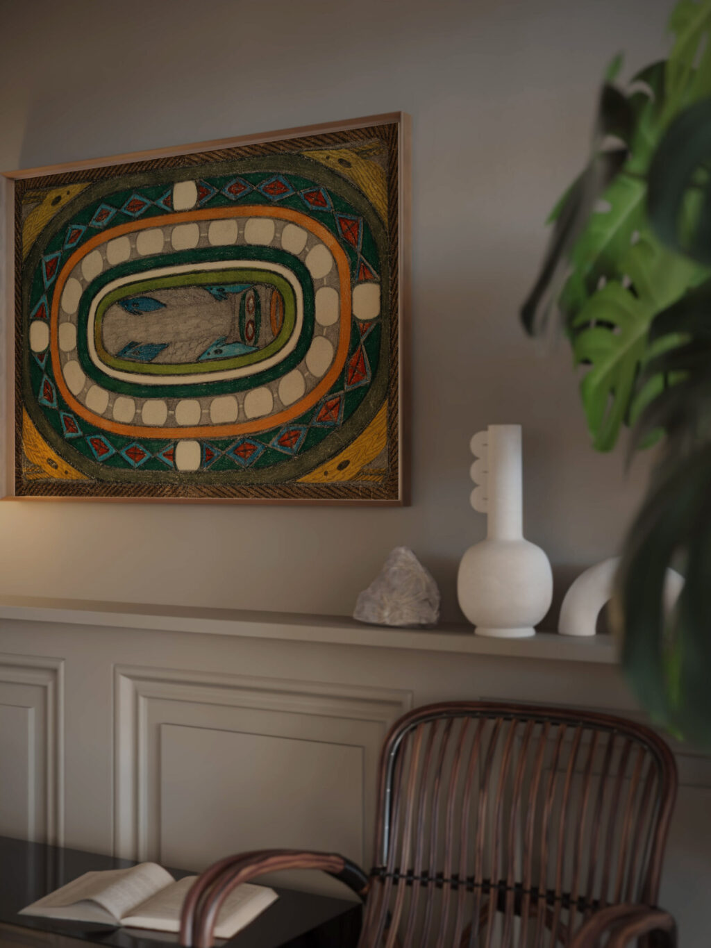 Denkmal und Waappen des RiesenStadtTheils TallerRing in der RiesenStadt Granada 1928 Adolf Wolfli video mockup