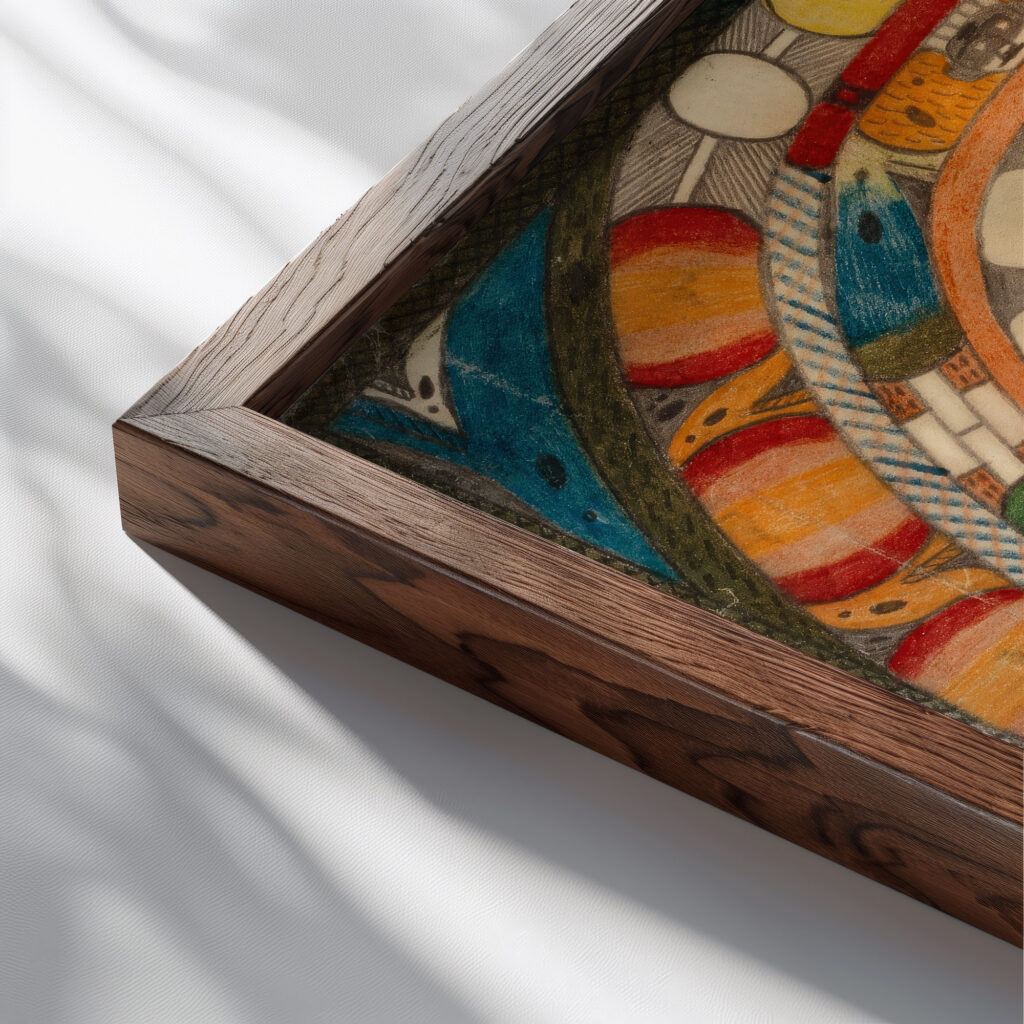 Der Bandaisan Vulkahn und RiesenGletscher in Japan 1920 Adolf Wolfli close up dark wood mockup