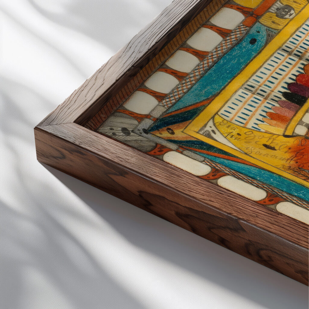 Der GottVatterRiesenBlitzTransparantt 1921 Adolf Wolfli close up dark wood mockup