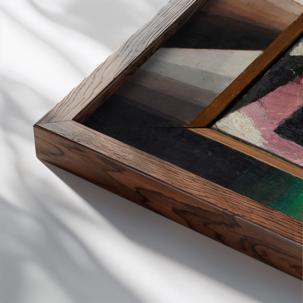 Der Holzarbeiter Zyklus Arbeit Circa 1920 Arthur Segal close up dark wood mockup