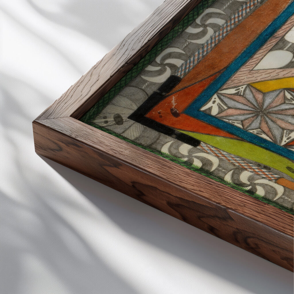 Der Quarantt Zohrn ditto Zohohrn und ditto Ziohn RiesenStarne 1919 Adolf Wolfli close up dark wood mockup