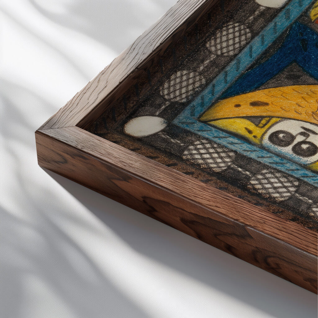 Der Zohrn Schiiga und LandJager 1917 Adolf Wolfli close up dark wood mockup