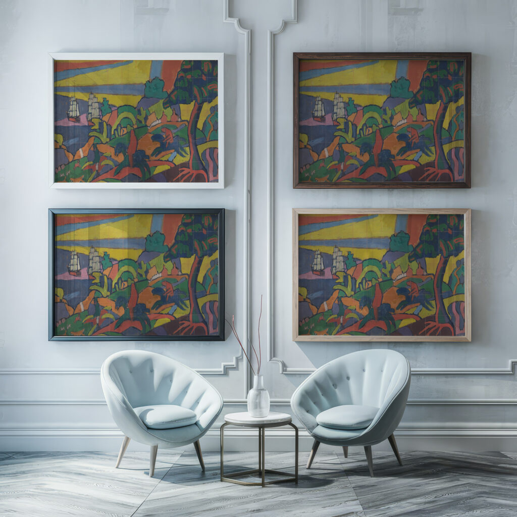 Design for Deer Hunting Mural in the Cabaret Theatre Club 1912 Spencer Frederick Gore framed posters mockup