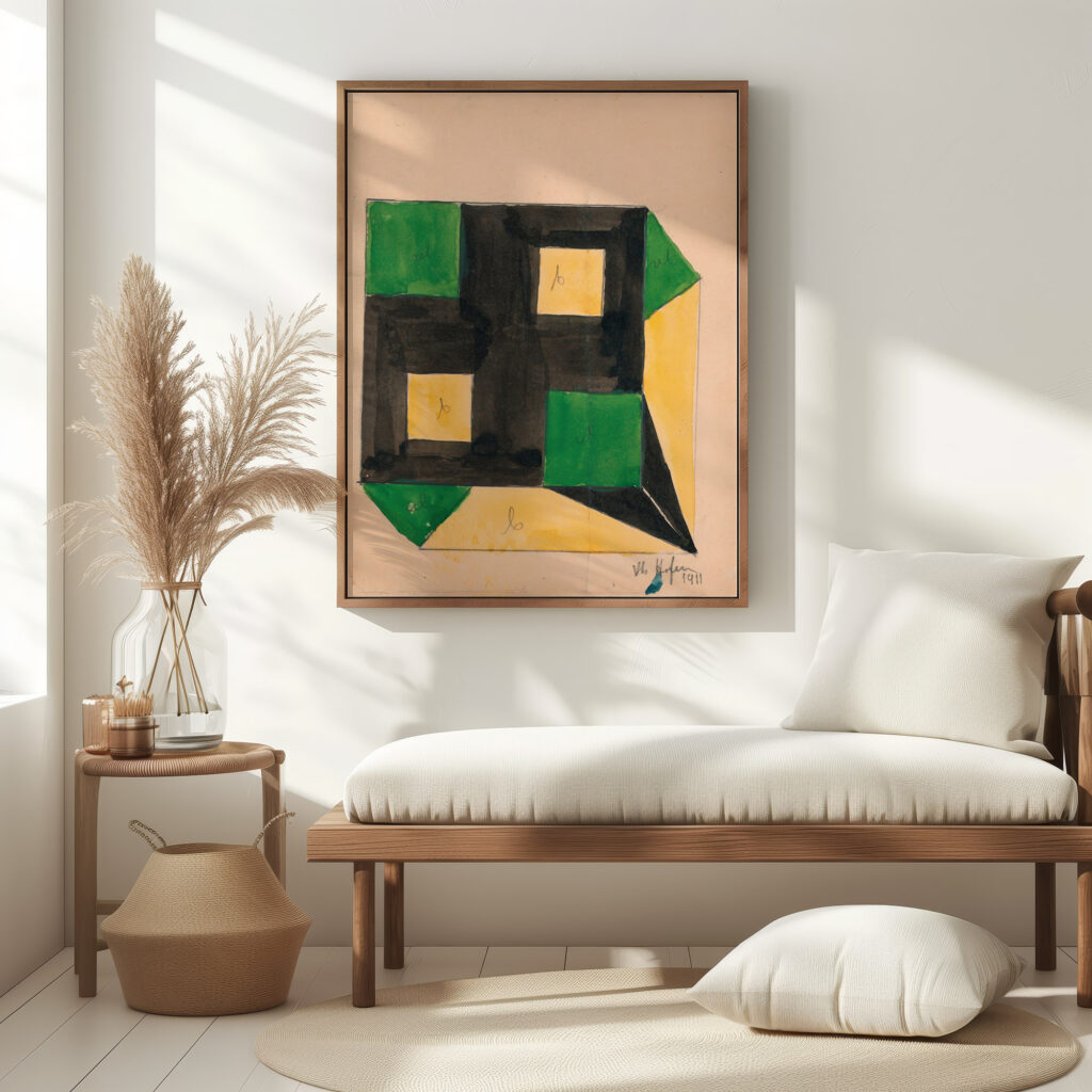 Design for Tablecloth with Green and Yellow Squares on Black Ground 1911 Unknown 5 mockup