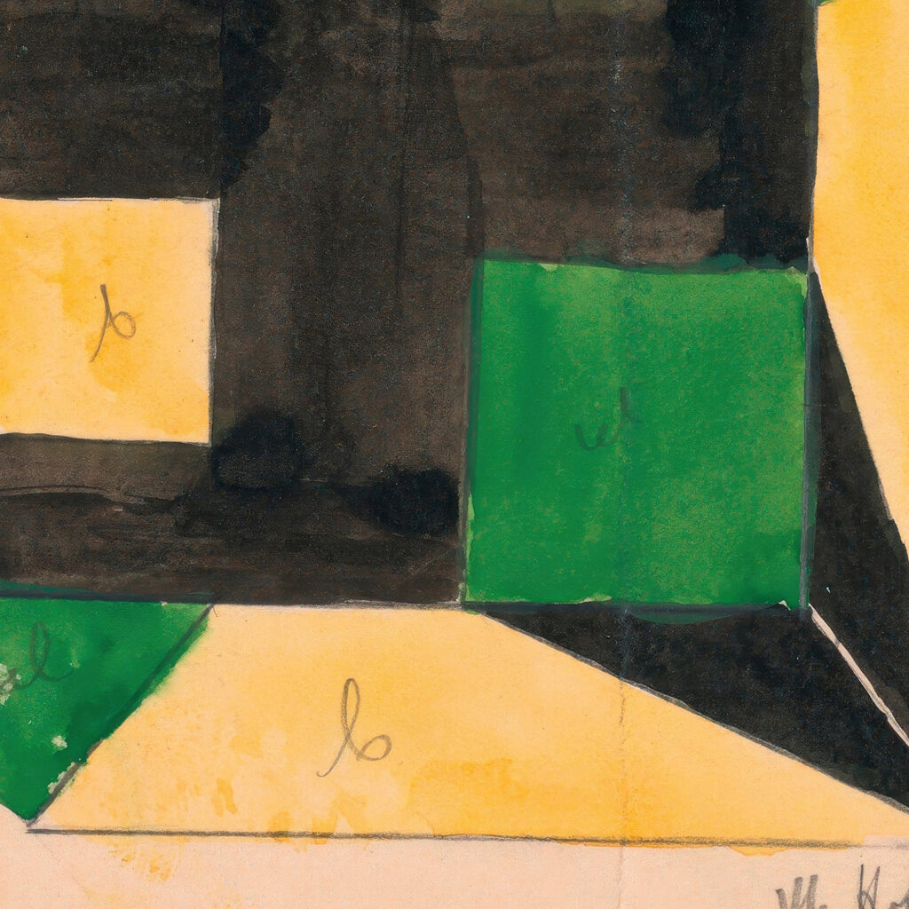 Design for Tablecloth with Green and Yellow Squares on Black Ground 1911 Unknown 8 mockup