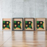 Design for Tablecloth with Green and Yellow Squares on Black Ground 1911 Unknown framed posters mockup