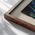 Design for the color woodcut ‘Archer 1910 Wassily Kandinsky close up dark wood mockup