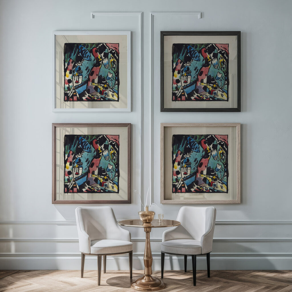 Design for the color woodcut ‘Archer 1910 Wassily Kandinsky framed posters mockup